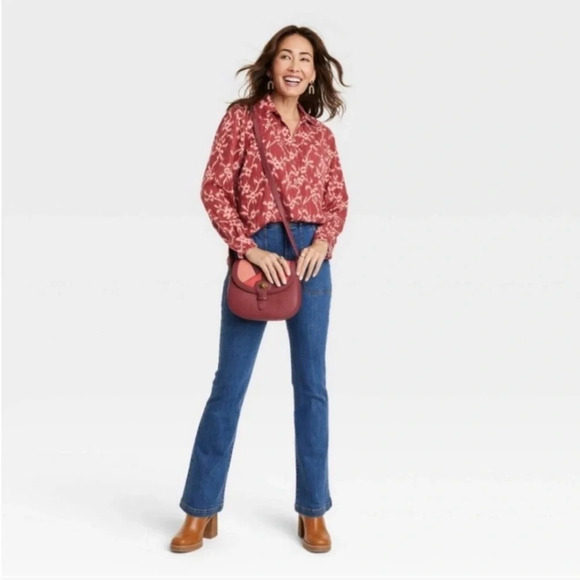 ✨NWT Target Knox Rose Burgundy Hibiscus Print Button Front Shirt Plus Size XXL - Picture 12 of 12